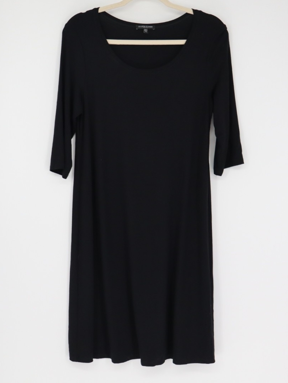 Eileen Fisher Petite Medium Black Stretch Jersey A-Line Dress Minimalist Office